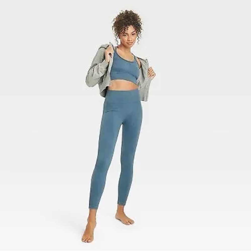 JoyLab Navy Blue Ribbed Sports Bra and Legging Set